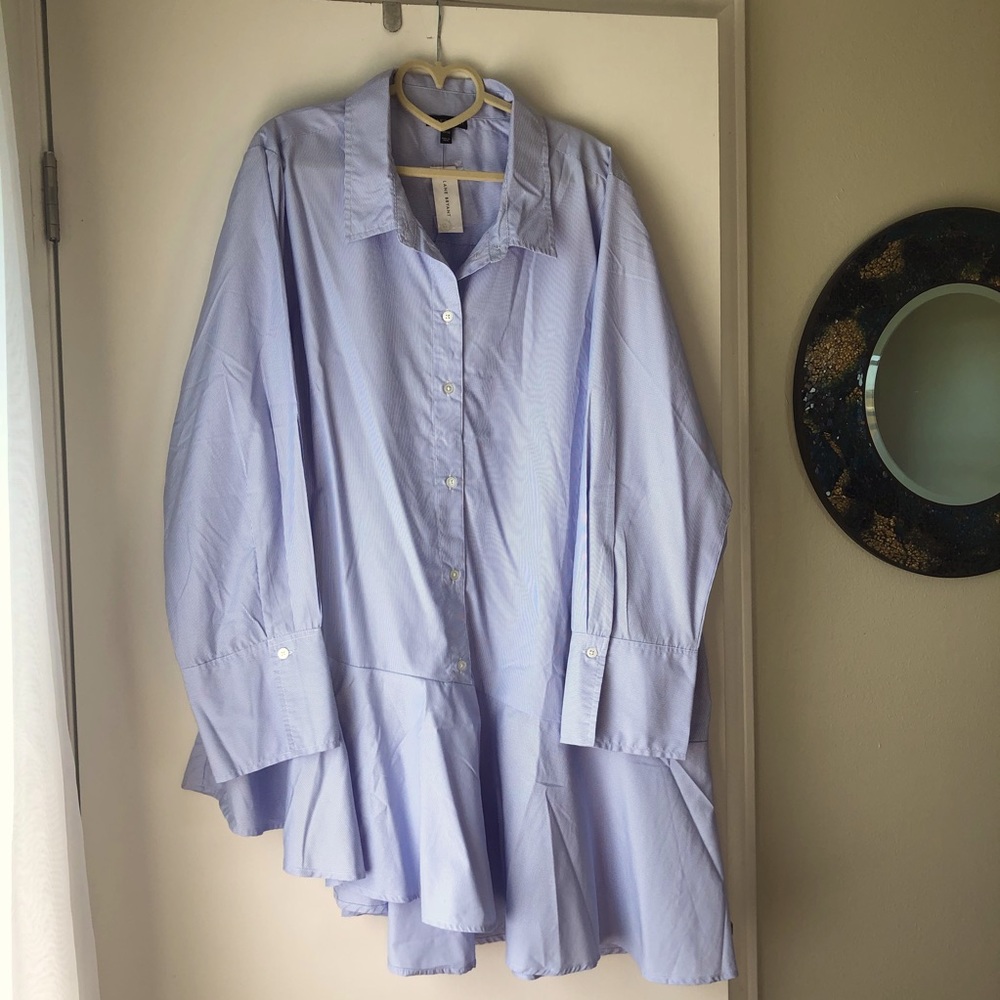 Lane Bryant Asymmetrical Blue Stripe Button Blouse